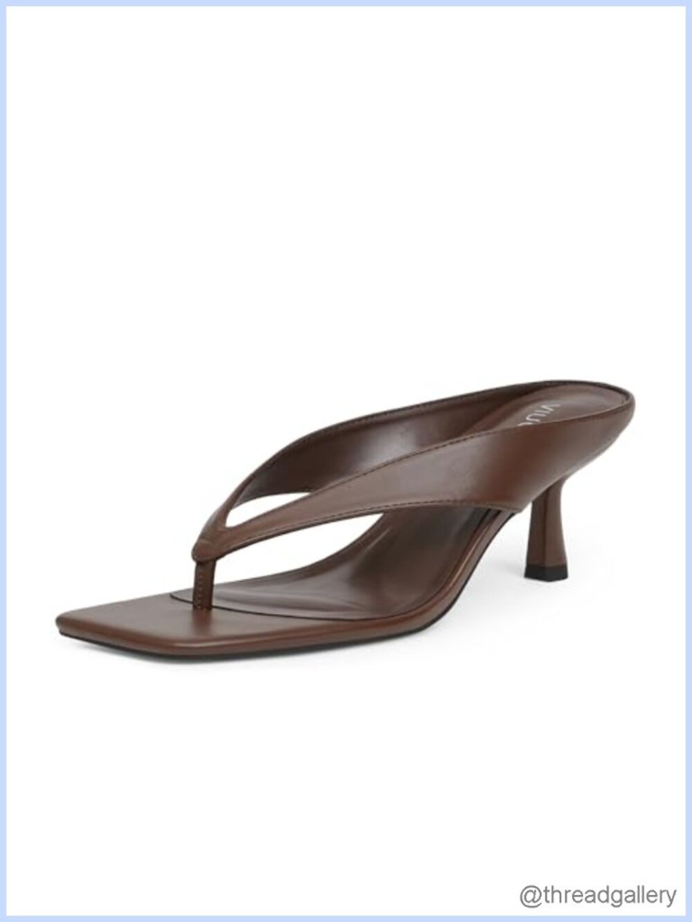 Square Toe Thong Kitten Heel Sandals Faux Leather Slip On Heels